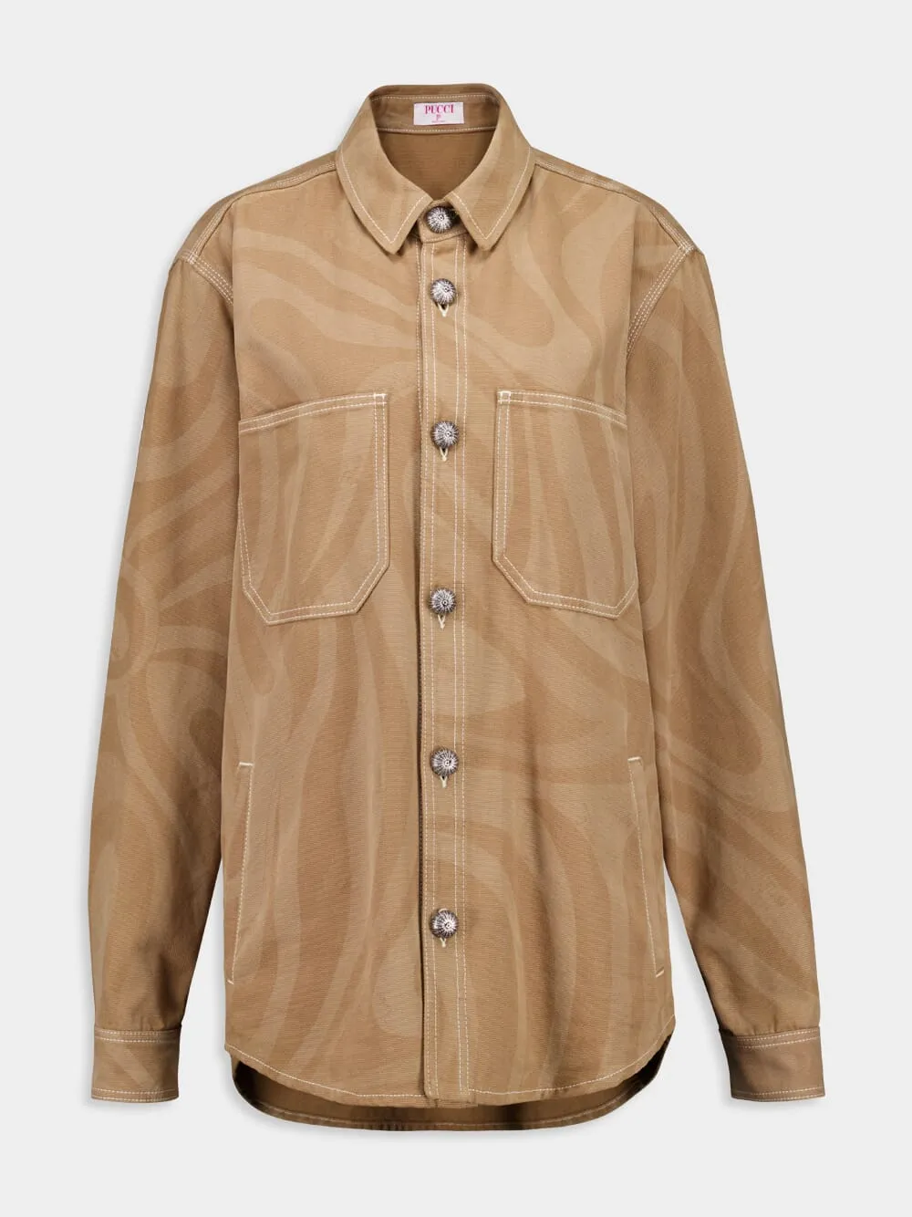 Marmo Print Canvas Jacket in Taupe