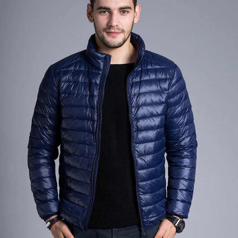 Men casual warm Jackets solid thin breathable Winter Jacket Mens outwear Coat Lightweight parka Plus size XXXL