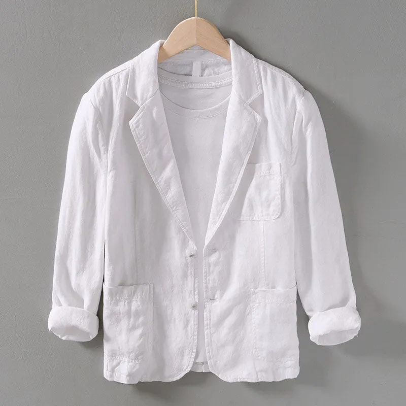 Men's linen blazer lightweight summer jacket - stylish office attire with functional pockets