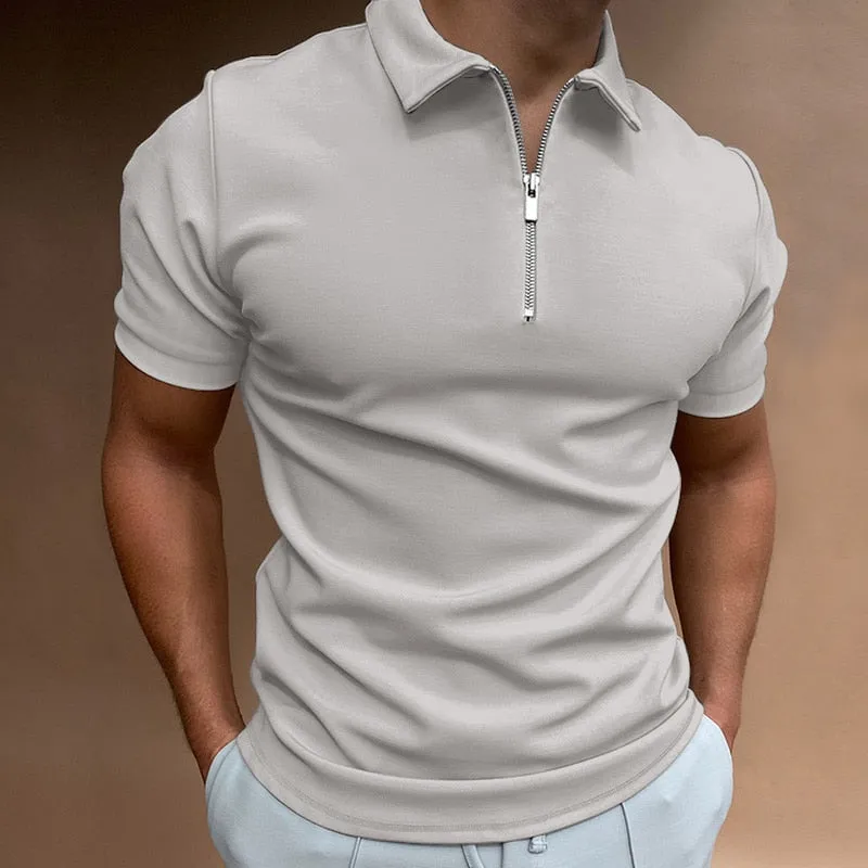 Men’s Polo Shirt – Zip Neck – Modern Collar – Slim Fit – Casual Look