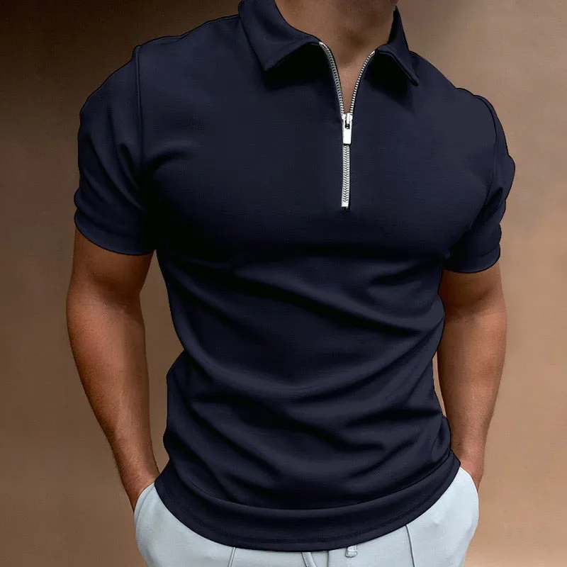 Men’s Polo Shirt – Zip Neck – Modern Collar – Slim Fit – Casual Look