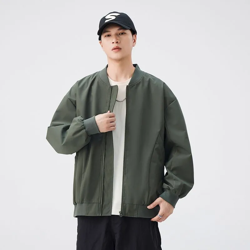 Men’s Solid Oversized Bomber Jacket with Elastic Band Cuff