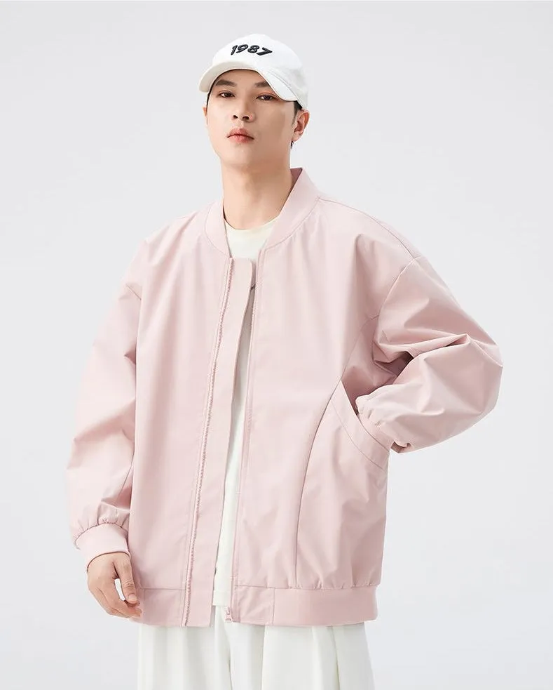Men’s Solid Oversized Bomber Jacket with Elastic Band Cuff