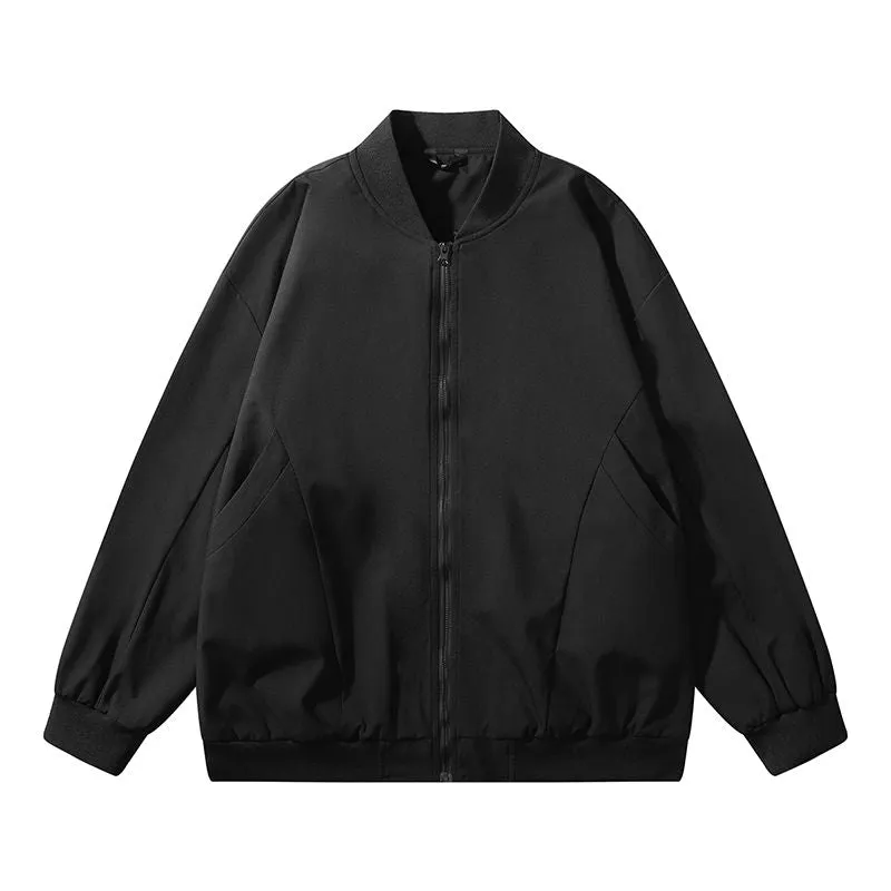 Men’s Solid Oversized Bomber Jacket with Elastic Band Cuff