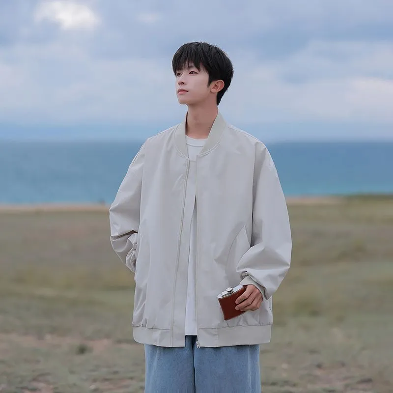 Men’s Solid Oversized Bomber Jacket with Elastic Band Cuff