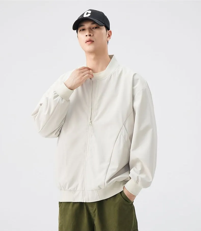 Men’s Solid Oversized Bomber Jacket with Elastic Band Cuff