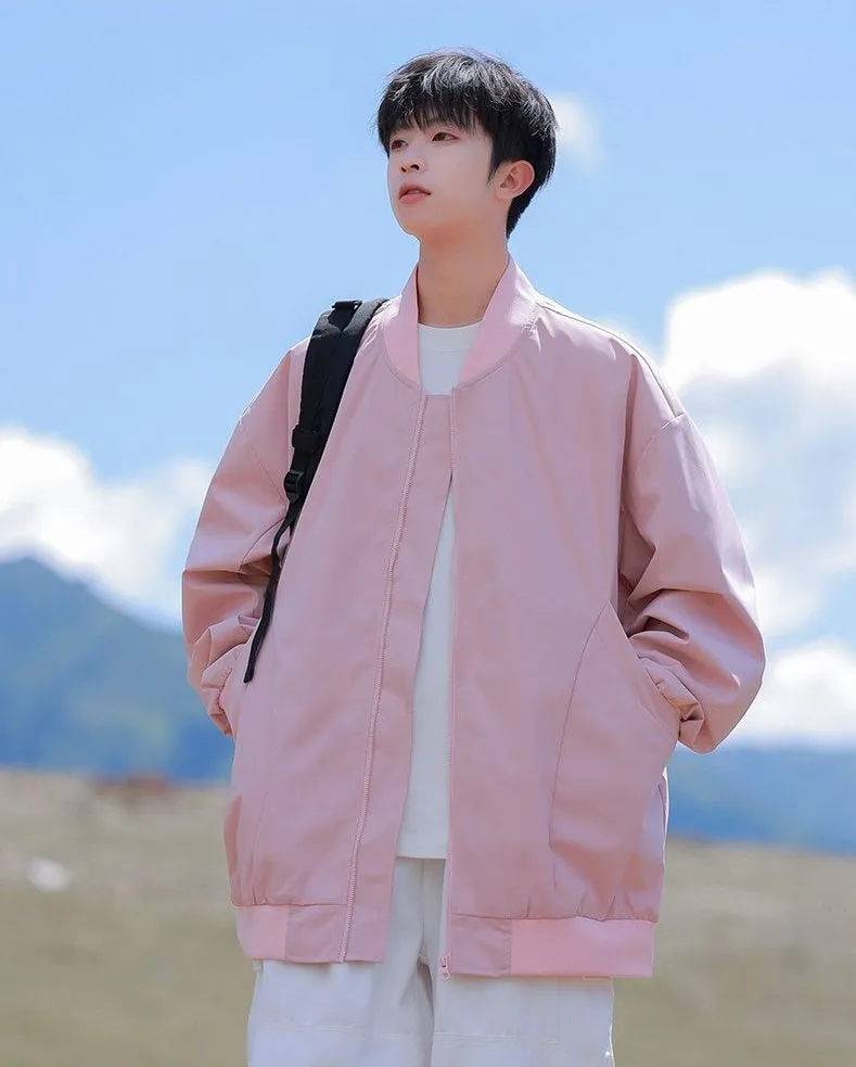Men’s Solid Oversized Bomber Jacket with Elastic Band Cuff