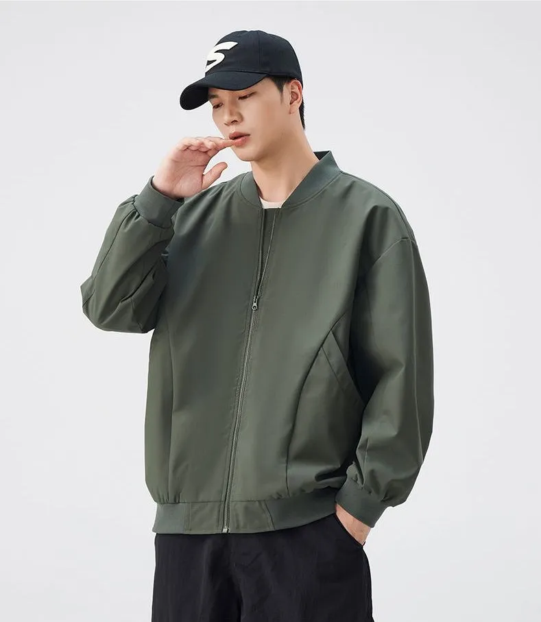 Men’s Solid Oversized Bomber Jacket with Elastic Band Cuff