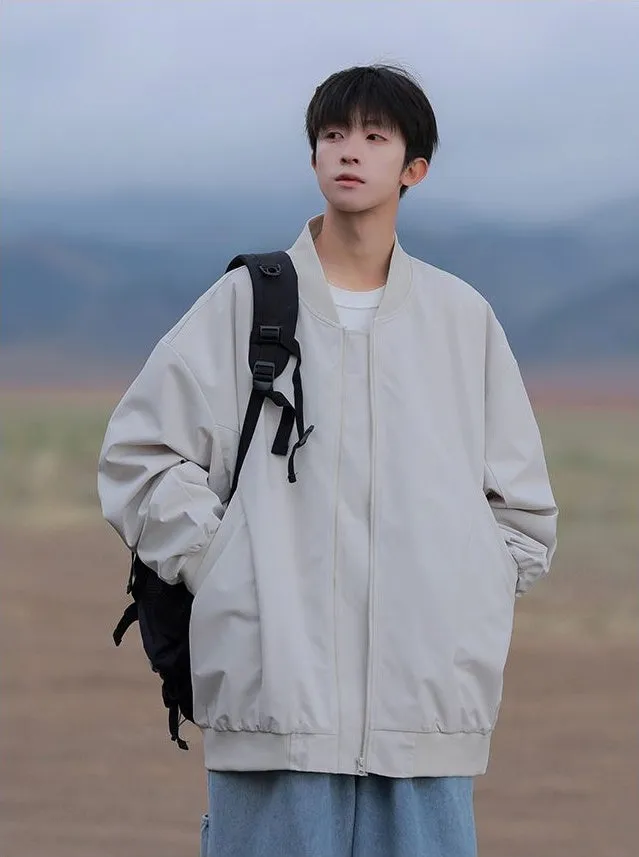 Men’s Solid Oversized Bomber Jacket with Elastic Band Cuff