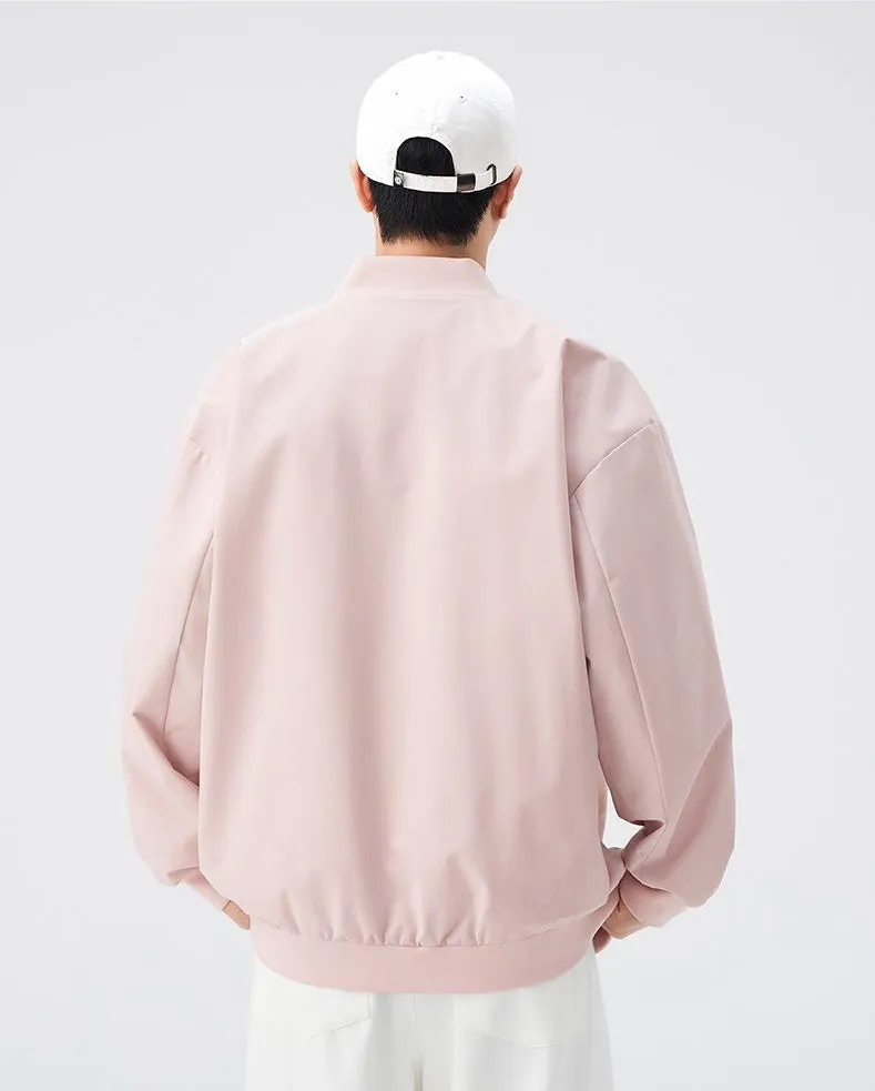 Men’s Solid Oversized Bomber Jacket with Elastic Band Cuff
