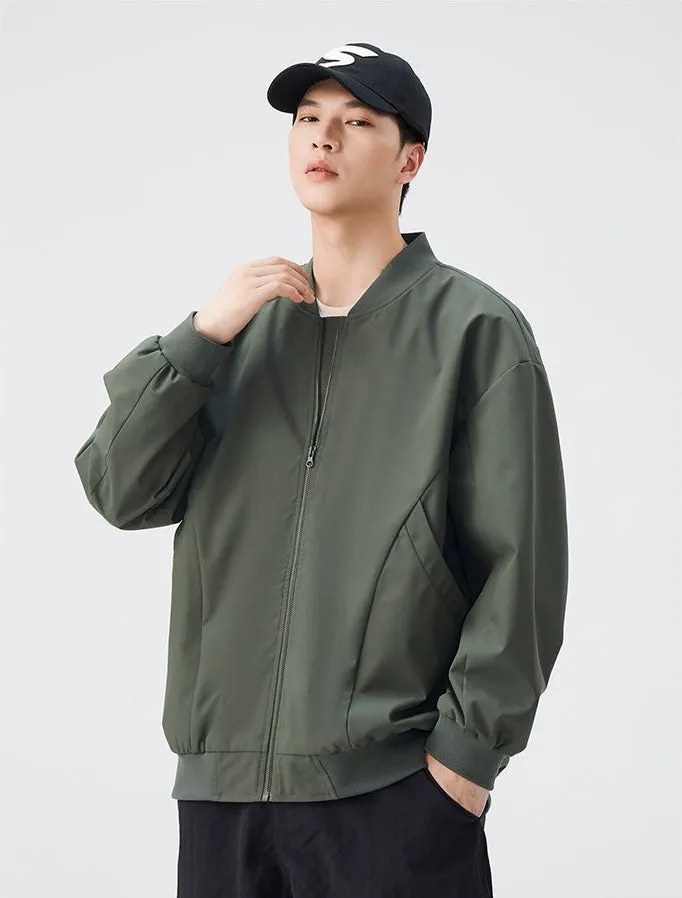 Men’s Solid Oversized Bomber Jacket with Elastic Band Cuff