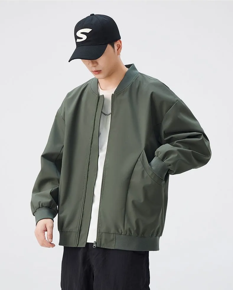 Men’s Solid Oversized Bomber Jacket with Elastic Band Cuff