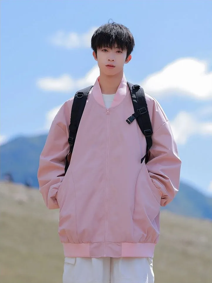 Men’s Solid Oversized Bomber Jacket with Elastic Band Cuff