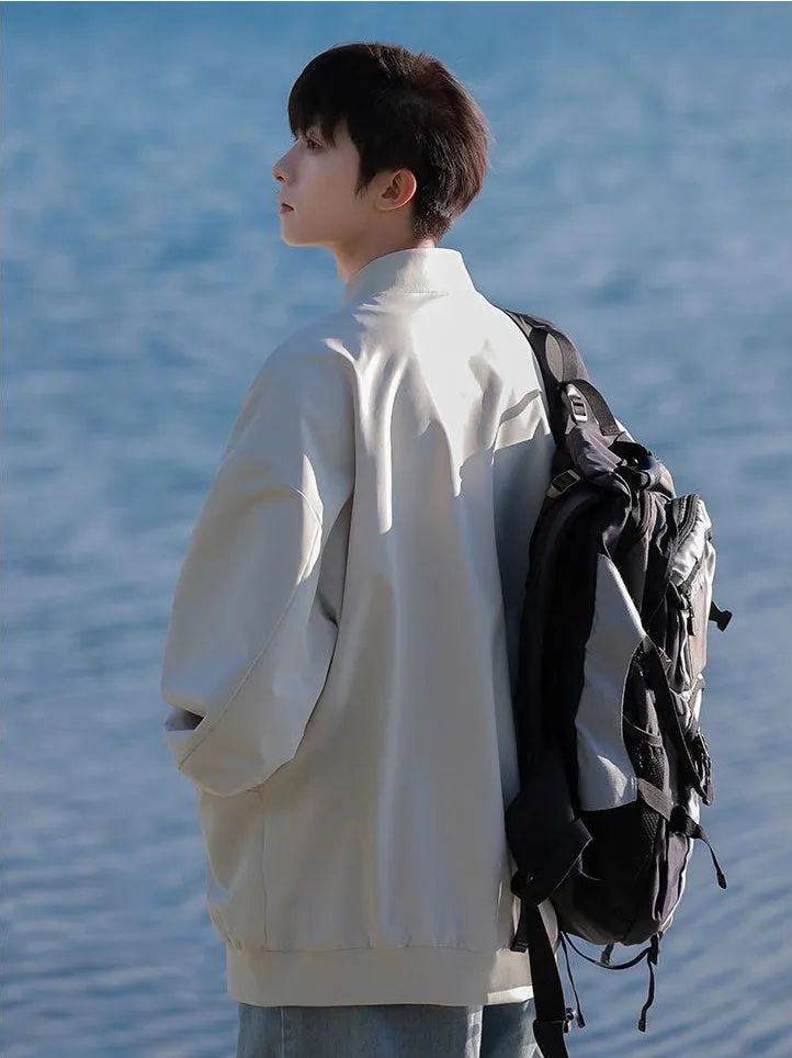 Men’s Solid Oversized Bomber Jacket with Elastic Band Cuff