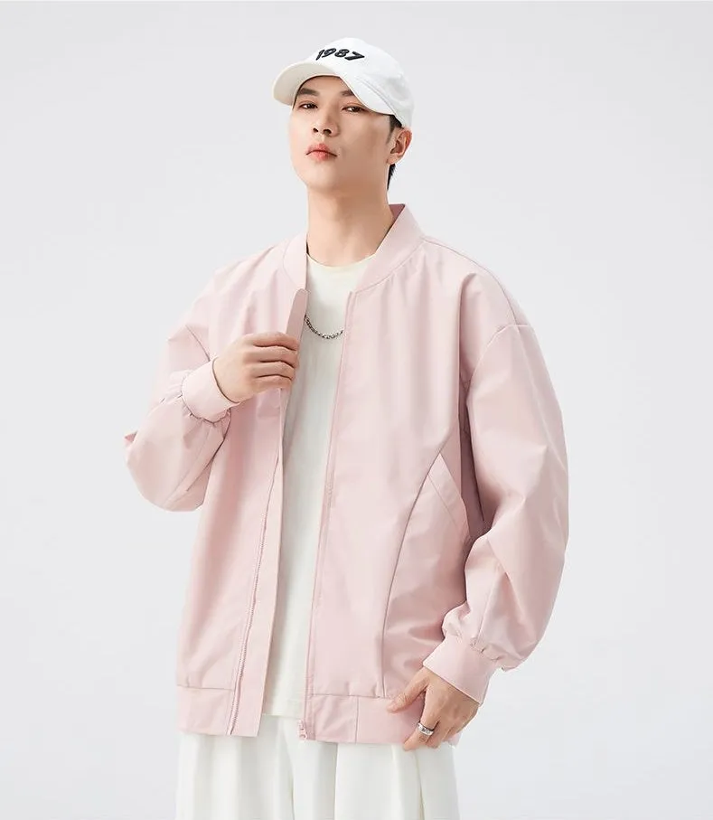 Men’s Solid Oversized Bomber Jacket with Elastic Band Cuff