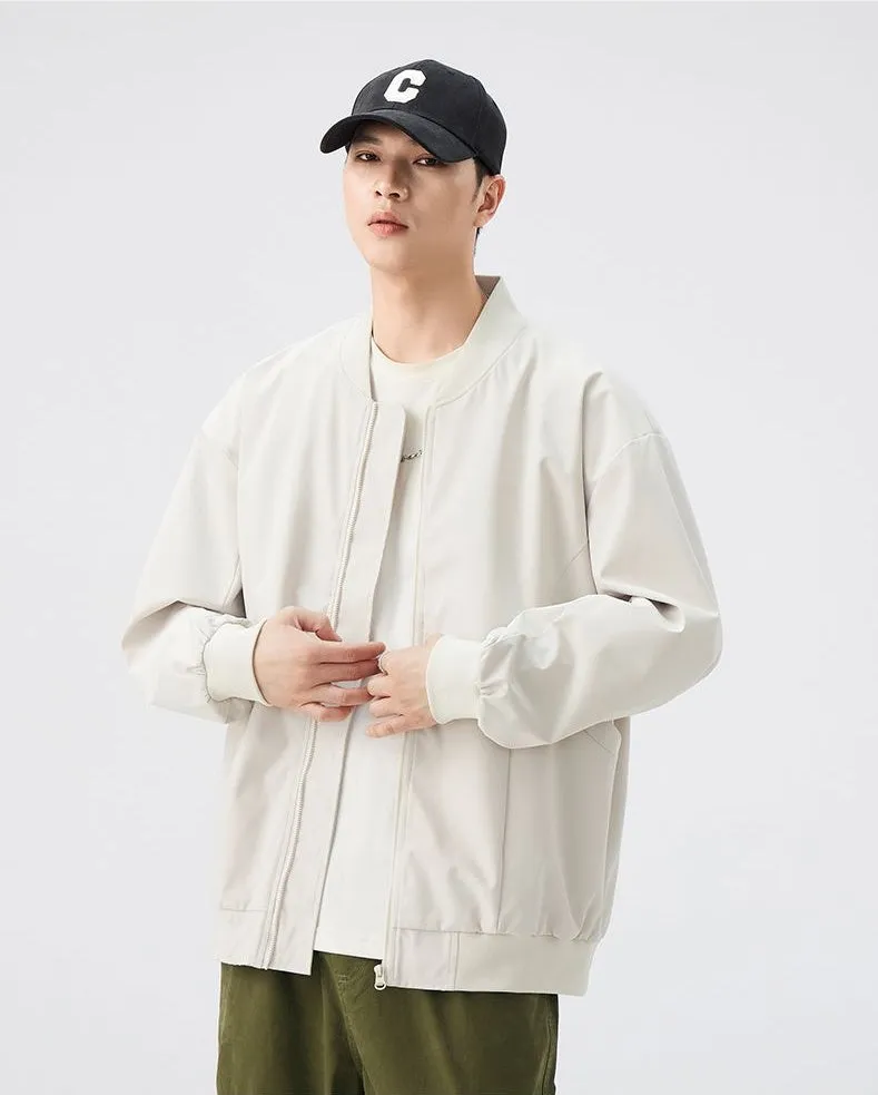 Men’s Solid Oversized Bomber Jacket with Elastic Band Cuff