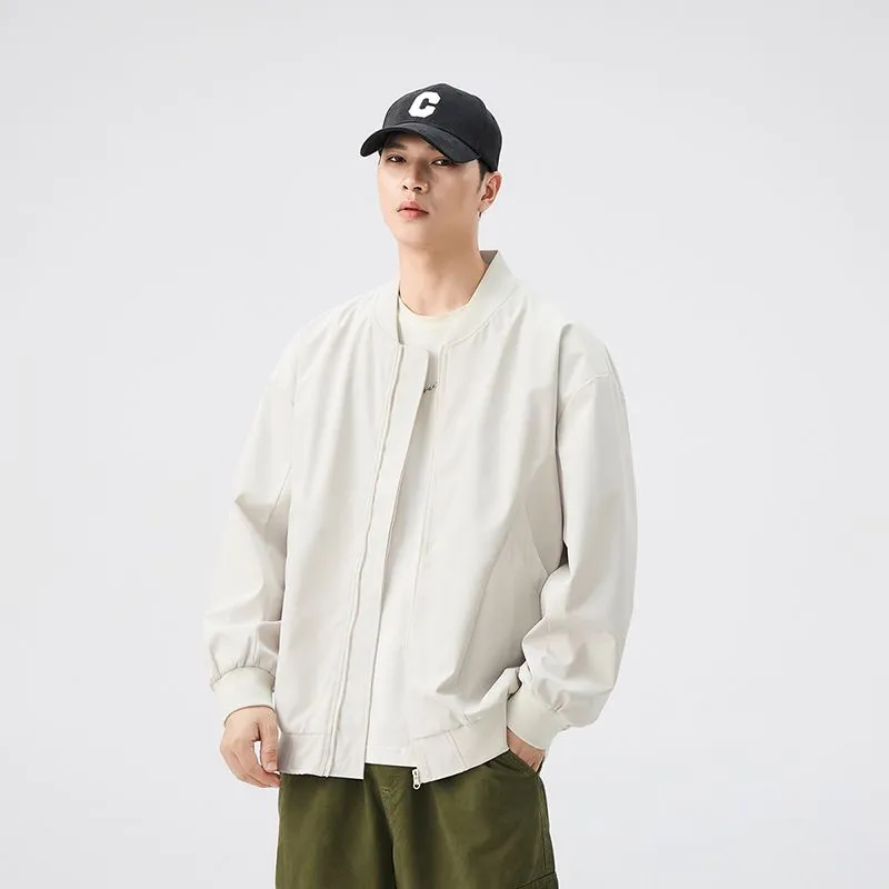 Men’s Solid Oversized Bomber Jacket with Elastic Band Cuff