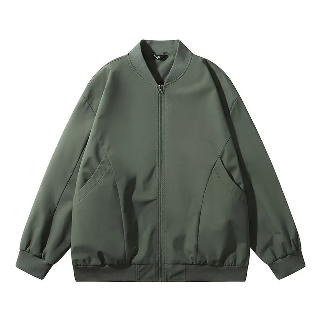 Men’s Solid Oversized Bomber Jacket with Elastic Band Cuff