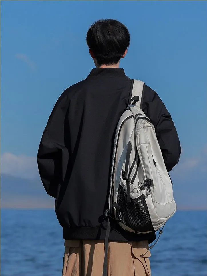Men’s Solid Oversized Bomber Jacket with Elastic Band Cuff