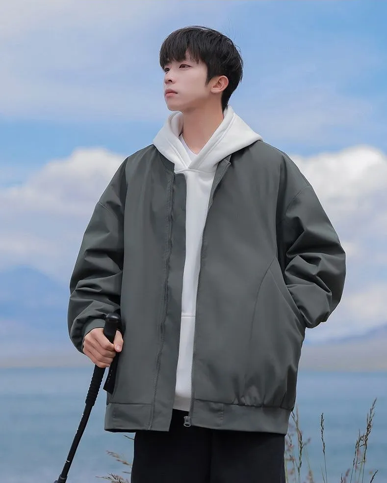 Men’s Solid Oversized Bomber Jacket with Elastic Band Cuff