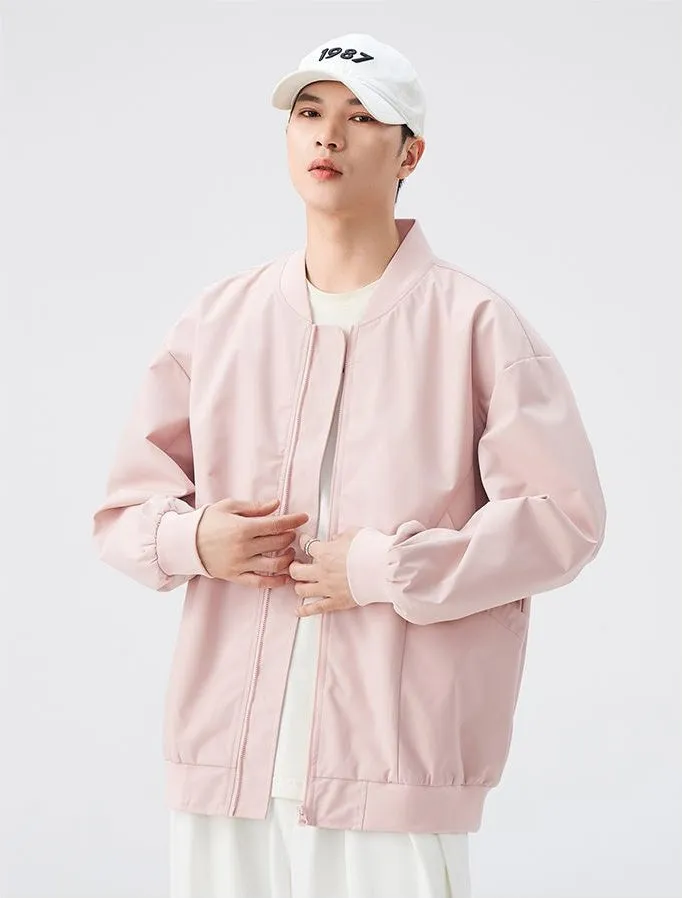 Men’s Solid Oversized Bomber Jacket with Elastic Band Cuff