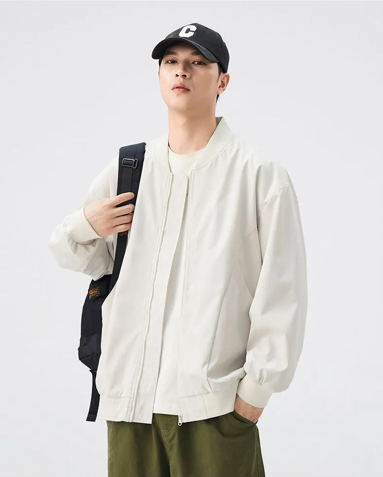 Men’s Solid Oversized Bomber Jacket with Elastic Band Cuff