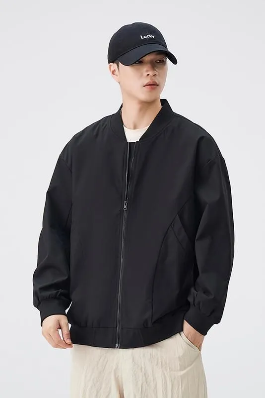 Men’s Solid Oversized Bomber Jacket with Elastic Band Cuff