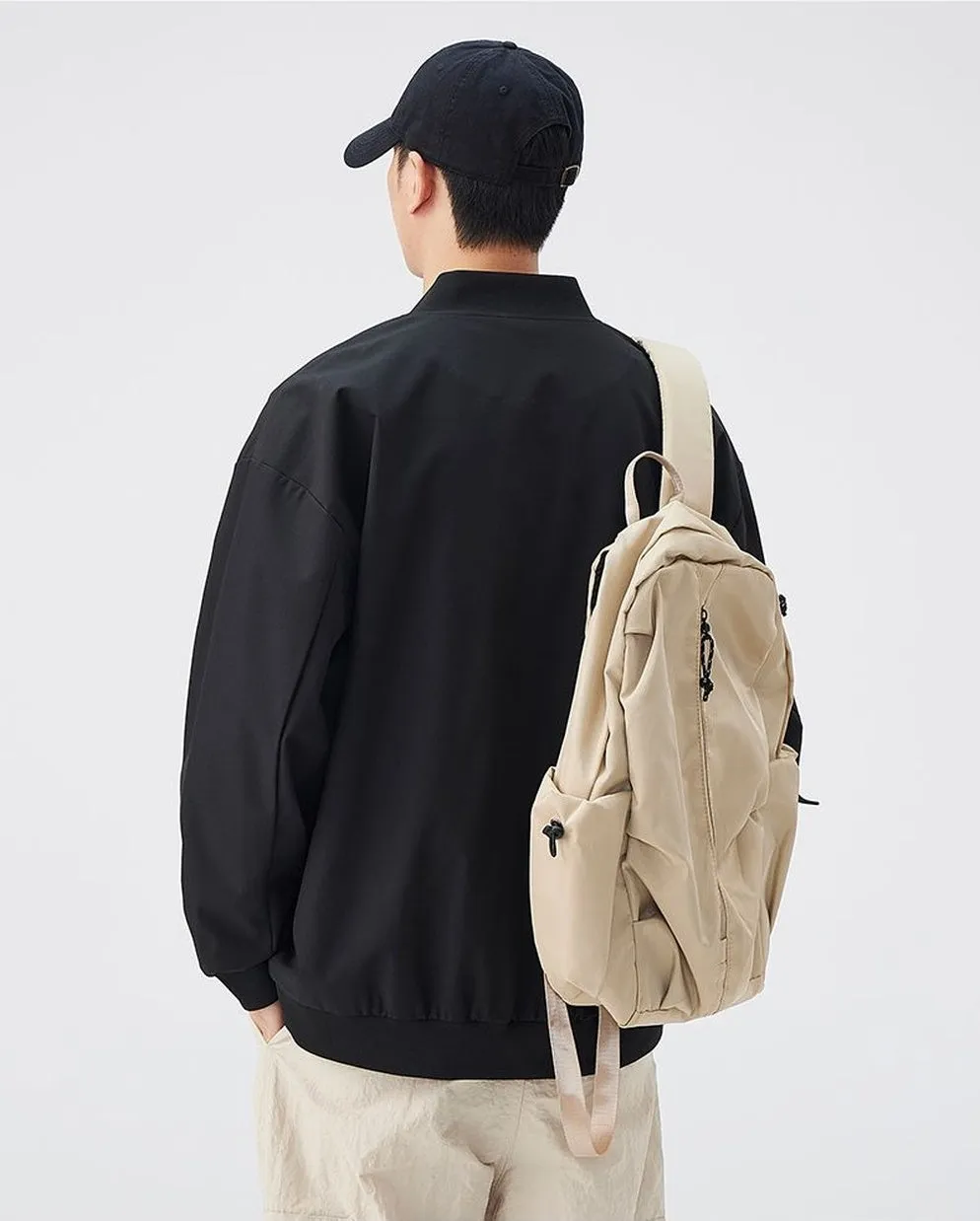 Men’s Solid Oversized Bomber Jacket with Elastic Band Cuff