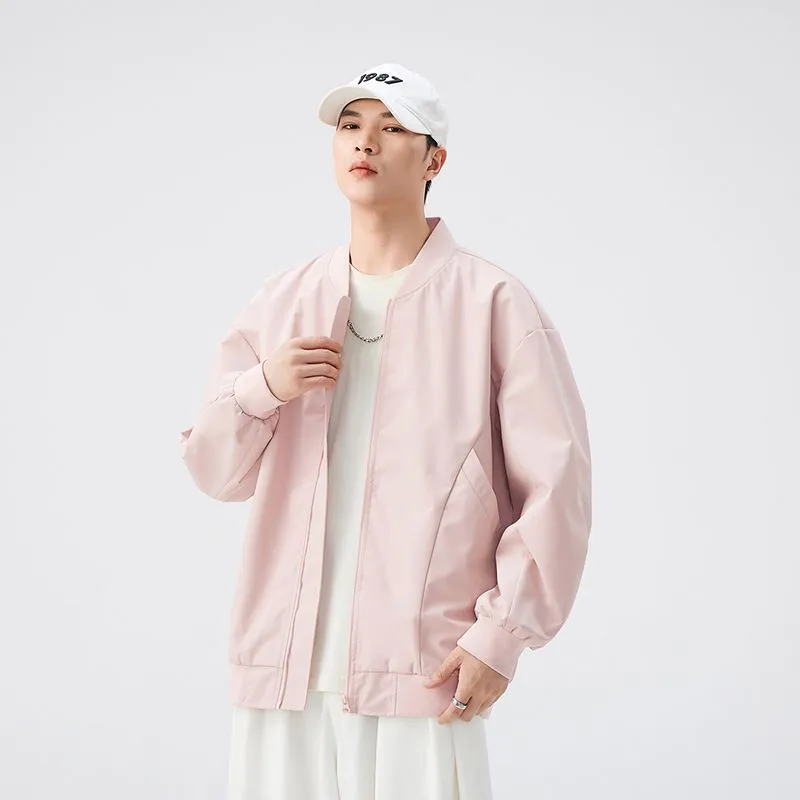 Men’s Solid Oversized Bomber Jacket with Elastic Band Cuff