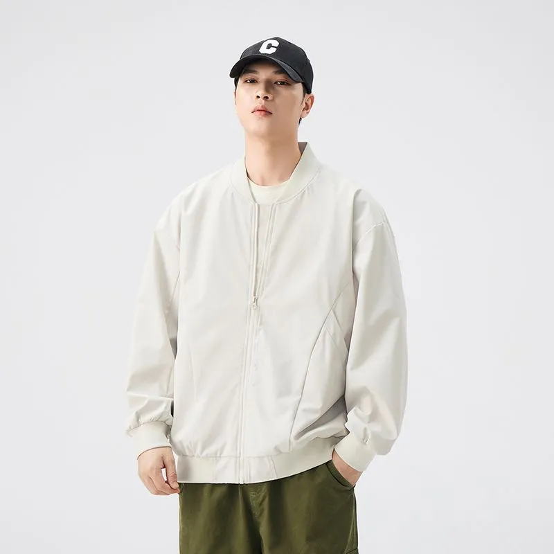 Men’s Solid Oversized Bomber Jacket with Elastic Band Cuff