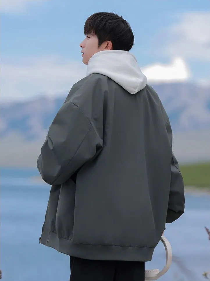 Men’s Solid Oversized Bomber Jacket with Elastic Band Cuff