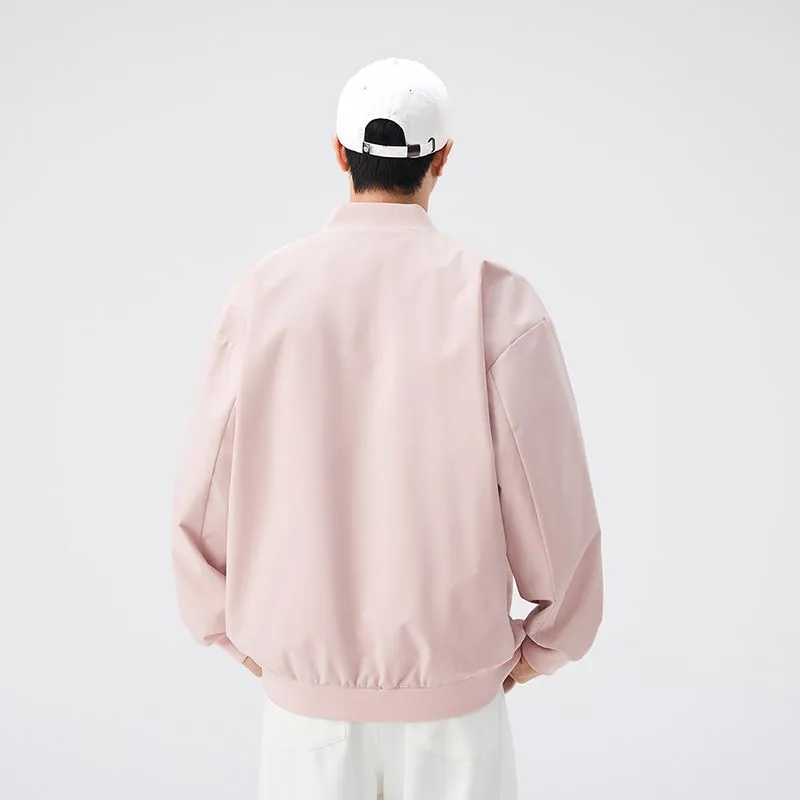 Men’s Solid Oversized Bomber Jacket with Elastic Band Cuff