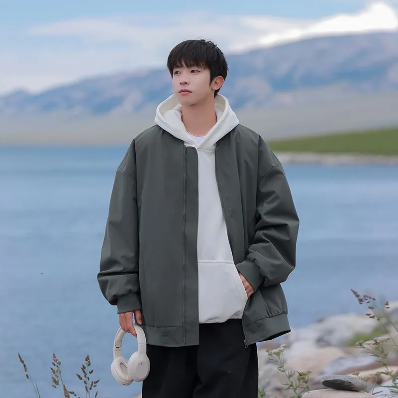 Men’s Solid Oversized Bomber Jacket with Elastic Band Cuff