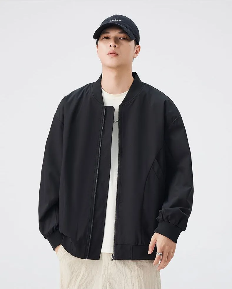 Men’s Solid Oversized Bomber Jacket with Elastic Band Cuff