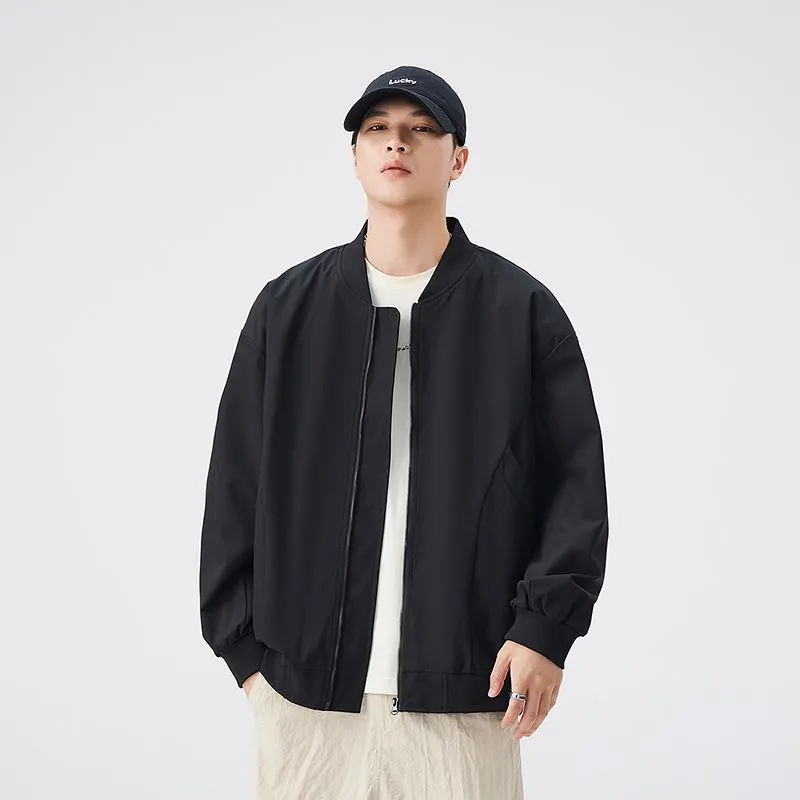 Men’s Solid Oversized Bomber Jacket with Elastic Band Cuff