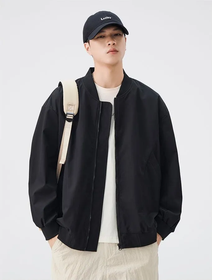 Men’s Solid Oversized Bomber Jacket with Elastic Band Cuff