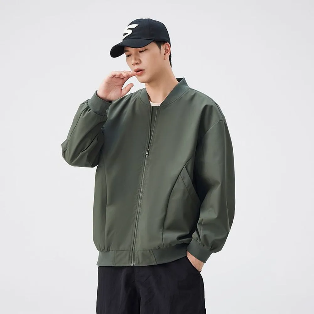 Men’s Solid Oversized Bomber Jacket with Elastic Band Cuff