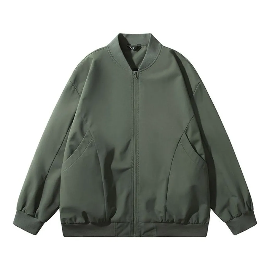 Men’s Solid Oversized Bomber Jacket with Elastic Band Cuff