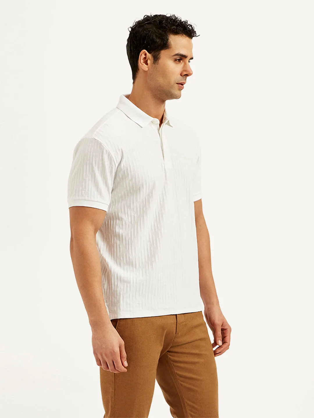 Men's Textured Slim Fit Polo T-Shirt