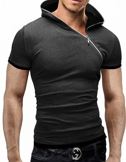 Men's Tops Tees Summer Cotton O Neck Short Sleeve T Shirt Men Fashion Solid Hooded Slim T Shirts Mens
