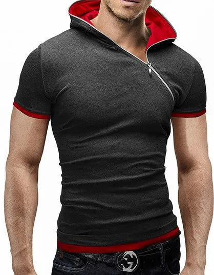 Men's Tops Tees Summer Cotton O Neck Short Sleeve T Shirt Men Fashion Solid Hooded Slim T Shirts Mens