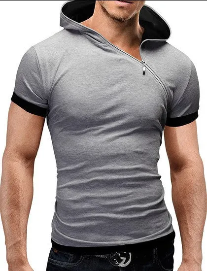 Men's Tops Tees Summer Cotton O Neck Short Sleeve T Shirt Men Fashion Solid Hooded Slim T Shirts Mens