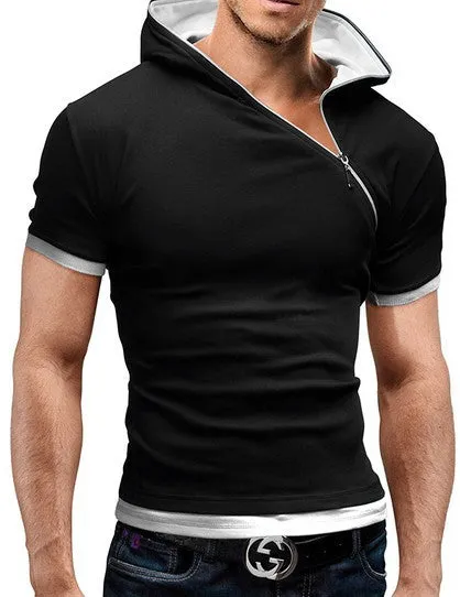 Men's Tops Tees Summer Cotton O Neck Short Sleeve T Shirt Men Fashion Solid Hooded Slim T Shirts Mens