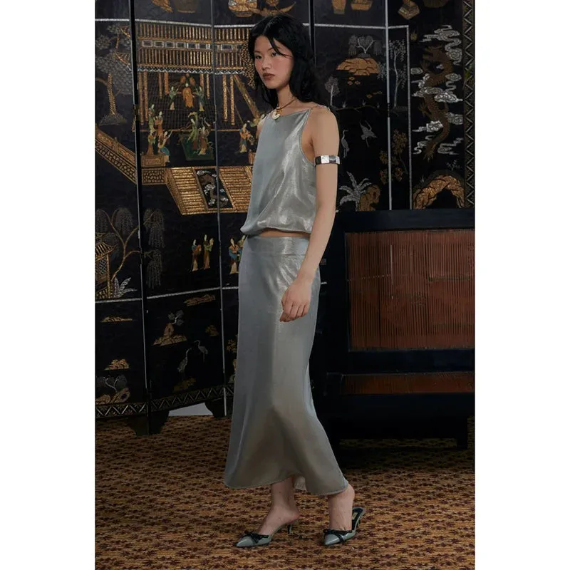 Metallic Silver Two-Piece Skirt Set