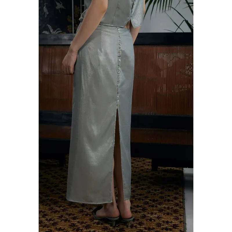 Metallic Silver Two-Piece Skirt Set