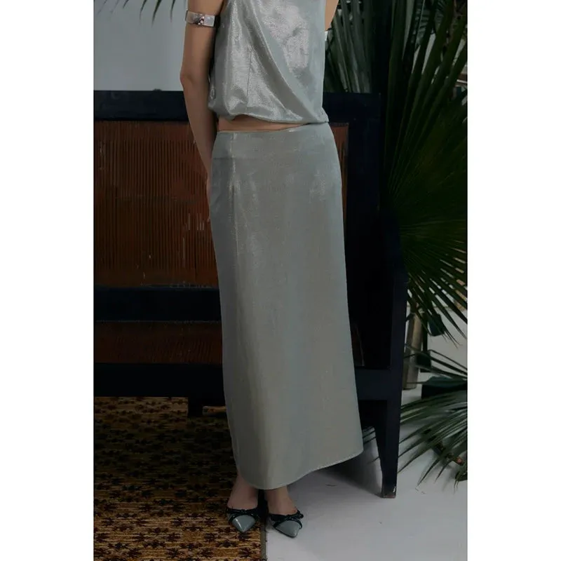 Metallic Silver Two-Piece Skirt Set