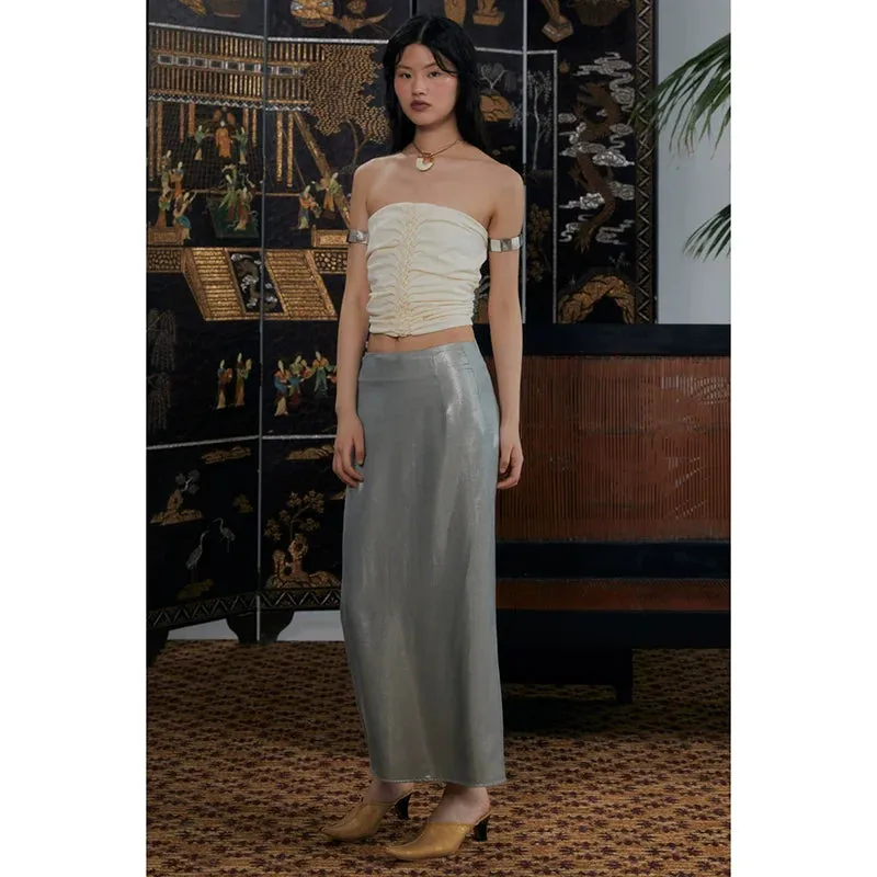Metallic Silver Two-Piece Skirt Set