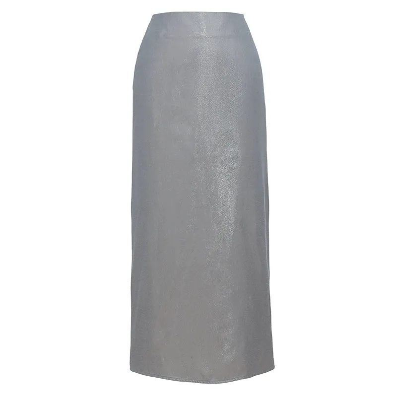Metallic Silver Two-Piece Skirt Set
