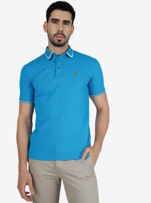 Methyl Blue Solid Slim Fit Polo T-Shirt | JadeBlue