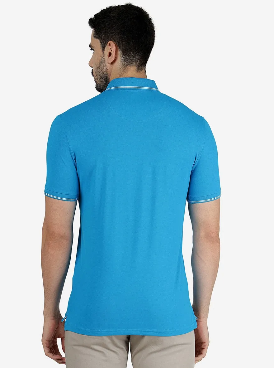 Methyl Blue Solid Slim Fit Polo T-Shirt | JadeBlue